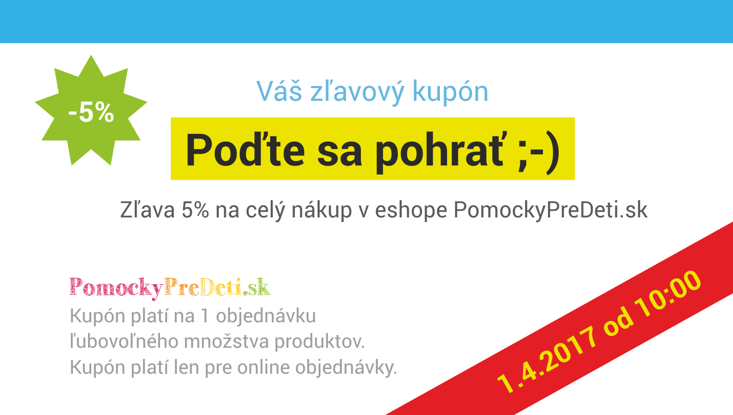 Kupón na 5% zľavu v eshope PomockyPreDeti.sk - upútavka