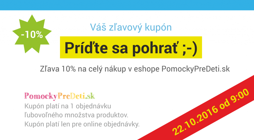 Kupón na 10% zľavu v eshope PomockyPreDeti.sk - upútavka