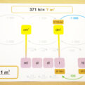 Premena jednotiek objemu (veľké karty) | 28 veľkých kariet A3 na znázornenie príkladu na premenu jednotiek objemu
